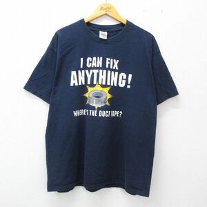 XL/古着 半袖 ビンテージ Tシャツ メンズ 00s ダクトテープ ANYTHING コットン クルーネック 紺 ネイビー 23jul12 中古