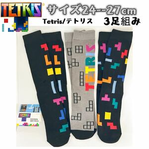 Tetris テトリス　男女兼用　靴下　クルーソックス　3足組　24-27cm