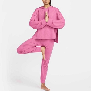 ナイキ M レディース ヨガ プルオーバーフーディー 7/8ジョガーパンツ ピンク Yoga ドライフィット 上下