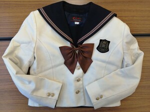 岡山県[岡山県立岡山南高校]女子制服　冬服セーラー服上下160A.白ジャケット160A.ハネクトンリボン　KANKO最新モデル　3点セット