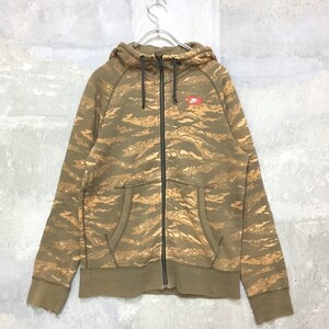 ◆お洒落な逸品◆NIKE/ナイキ 長袖 パーカー ジャージ フード 総柄 カーキ ブラウン M メンズ 108 ｃ3324