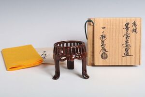 9116 四代 一ノ瀬宗辰 唐銅 墨台蓋置(共木箱) 20g 真作 蓋置 茶道具 銅器 銅製