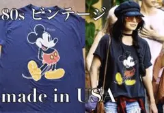 ビンテージ 80s USA製 ディズニー ミッキー Tシャツ 紺 ネイビー XL