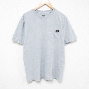 L/古着 ディッキーズ Dickies 半袖 ブランド Tシャツ メンズ ワンポイントロゴ 胸ポケット付き クルーネック グレー 霜降り