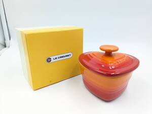 1円～【未使用】★ LE CREUSET ル・クルーゼ ラムカンダムール★蓋付き オレンジ 耐熱皿 ストーンウエア 箱付き ブランド②