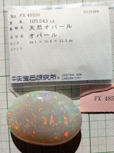 105.543ct!!天然オパールの超巨大ルース!中央宝石研究所のソーティング付!