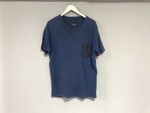 本物ディーゼルDIESELコットンデニムポケット半袖TシャツメンズサーフアメカジミリタリーワークXSインド製青ブルー