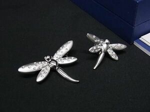 ■極美品■ SWAROVSKI スワロフスキー ラインストーン トンボ ピンブローチ ピンバッジ アクセサリー 2点セット シルバー系 DE5075