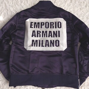 新品タグ付/人気L相当 EMPORIO ARMANI エンポリオ アルマーニ ブルゾン ボンバージャケット デカロゴ ダブルジップ アウター ロゴ総柄 紺