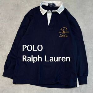 ポロラルフローレン　 POLO RALPH LAUREN 長袖　 ポロシャツ　トップス　ラガーシャツ　M ネイビー　プルオーバー ハーフボタン　