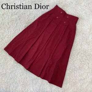Christian Dior クリスチャンディオール プリーツスカート ロング丈 フレア 赤 サイズ9