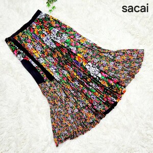 新品タグ付極美品☆sacai ラップスカート花柄 プリーツスカート