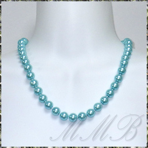 [NECKLACE] Blue Shell Pearl ビューティフル 淡水 シェル ブルー パール ライトブルー 水色 真珠 ネックレス φ10x460mm