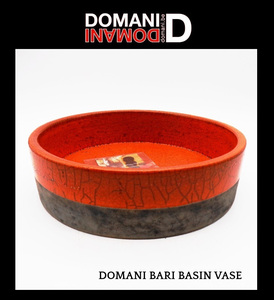 ＜DOMANI Collection＞未使用・廃盤ドマーニ花器＿DOMANI BARI＿水盤型オレンジ