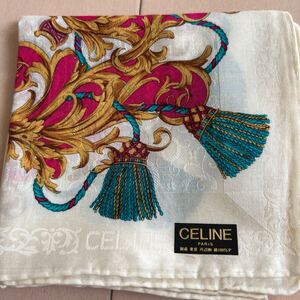 CELINE セリーヌ 大判ハンカチ 馬車 タッセル 透かし模様 54cm角