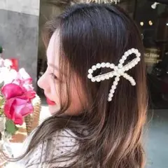 【安心発送】パール  髪飾り　韓国　パール  リボン　ヘアピン　量産　地雷