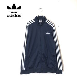 1D1315-T◆adidas アディダス ジャージ ジップアップ ロングスリーブ ロゴプリント◆sizeL ネイビー メンズ トップス ポリエステル100