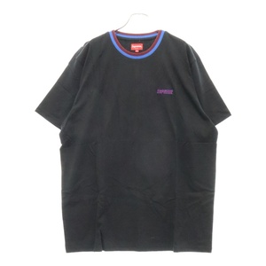 SUPREME シュプリーム 19SS Split Rib S/S Top スプリット リブ ロゴ刺繍 クルーネック 半袖Tシャツ カットソー ブラック