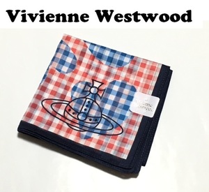 【Vivienne Westwood】(NO.5947）ヴィヴィアンウエストウッド ハンカチ 赤格子　ハート柄　未使用　47cm