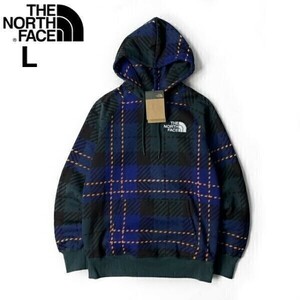 1円～!売切!【正規新品】THE NORTH FACE◆W HOLIDAY HOODIE パーカー US限定 上質 キャンプ 裏起毛 ロゴ刺繍(L)青 緑 チェック柄 181130-35