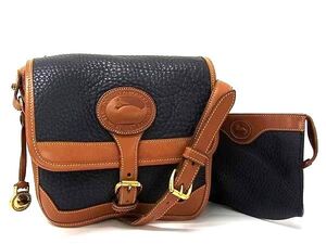 1円 ■美品■ DOONEY&BOURKE ドゥーニーアンドバーク レザー ポーチ付き ショルダーバッグ 斜め掛け ネイビー系×ブラウン系 BI6521