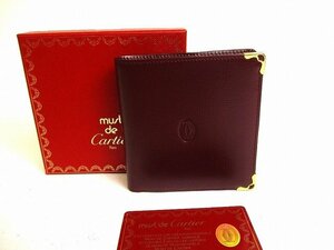 【未使用保管品】 カルティエ Cartier マスト ドゥ カルティエ カーフスキン 2つ折り 財布 コンパクト財布 メンズ レディース