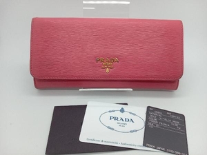 PRADA 1MH132 二つ折り長財布 ピンク パスケース付き