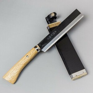 東周作 竹割鉈 両刃180mm 青紙鋼 鞘付き ナタ