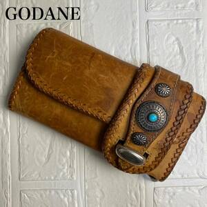 GODANE ゴダン　長財布　バイカーズウォレット　キャメル　スタッズ　レザー　本革