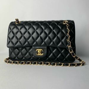 極美品◎1円スタート CHANEL シャネル マトラッセ ラムスキン ダブルフラップ ココマーク ダブルチェーンショルダーバッグ ブラック系　黒