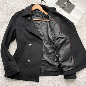 美品 バーバリーブラックレーベル BURBERRY BLACK LABEL 外側 シャドーチェック ピーコート Pコート ナポレオンホース柄 銀ボタン M 黒