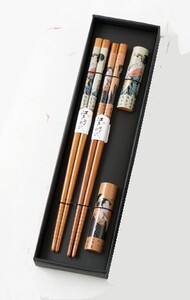 木製の浮世絵箸2客＆箸置き2個セット