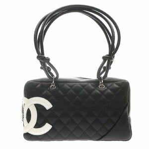 1円スタート 美品 CHANEL シャネル カンボンライン ボーリングバッグ ココマーク シルバー金具 ショルダーバッグ トート レザー ブラック