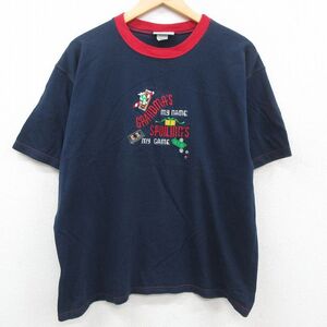 XL/古着 半袖 ビンテージ Tシャツ メンズ 00s GRANDMAS 刺繍 コットン クルーネック 紺 ネイビー 23jun28 中古