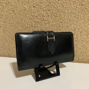 HERMES エルメス シルバー金具 ベアン 長財布　ブラックレザー