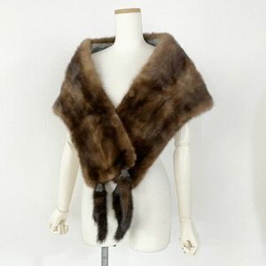 ○ 16L25《本毛皮》SAGA MINK サガミンク ブラウン デミバフミンク 大判ティペット ショール ケープ レディース MINK FUR