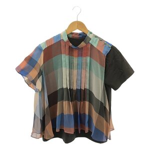 【美品】 sacai / サカイ | 2022AW | チェック レイヤード プリーツ プルオーバー 半袖Tシャツ カットソー | 1 | マルチカラー