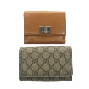 1円スタート 財布 2点セット GUCCI グッチ 二つ折り財布 GGスプリーム GG柄 シルバー金具 PVC レザー ブラウン ベージュ メンズ レディース