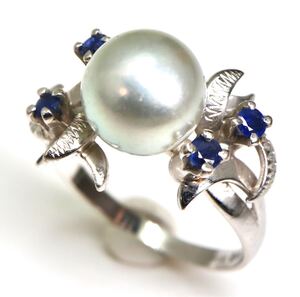 1円〜!!美品!!TASAKI(田崎真珠)＊K14 天然サファイア/アコヤ本真珠リング＊ n 約3.6g sapphire パール pearl jewelry ring 指輪 EB3/EB5