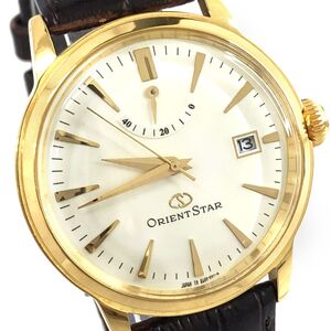 美品 ORIENT STAR オリエントスター 腕時計 SAF02001S0 自動巻き 機械式 オートマティック カレンダー ゴールド ラウンド 動作確認済み