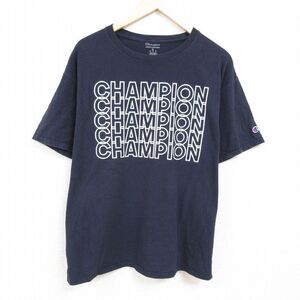 【30%OFF】XL/古着 チャンピオン Champion 半袖 ブランド Tシャツ メンズ ビッグロゴ 大きいサイズ クルーネック 紺 ネイビー 24feb27 3OF