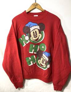 ■ 90s 90年代 ビンテージ Disney Mickey Minnie HO HO HO サンタ プリント スウェット 赤 レッド 古着 ディズニー ミッキー ミニー ■