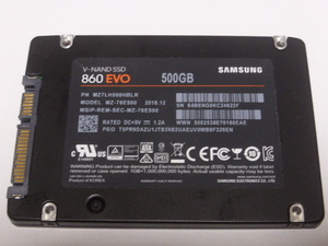 Samsung SSD 860EVO SATA 2.5inch 500GB 電源投入回数5234回 使用時間10395時間 正常95%判定 MZ-76E500 本体のみ 中古品です