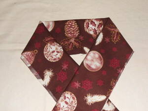 木綿の半衿、クリスマス！雪の結晶とオーナメント、ワイン色