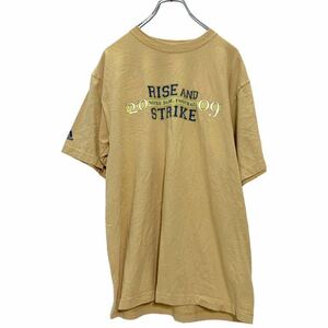 adidas 半袖 プリント Tシャツ M ベージュ イエロー アディダス スポーツ アメフト バックプリント 古着卸 アメリカ仕入 a503-7200