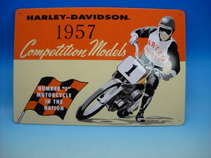 ハーレー・ダビッドソン　古い看板　ヴィンテージ　メタルサイン　コンペティション　1957年　ダート　トラック　バイク　Ande Rooney　＃1