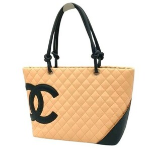 CHANEL カンボンライン トートバッグ レザー ベージュ ハンドバッグ ラージ 