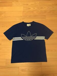 良品☆adidas／アディダス・PAKAIAN メンズJPNサイズM 半袖Tシャツ 両面アウト3本ライン入&正面BIG三つ葉ロゴ入 白タグ /90sビンテージ復刻