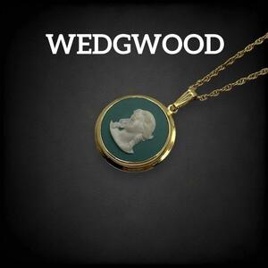 【美品】 ウェッジウッド WEDGWOOD カメオ ジャスパー ネックレス ペンダント 陶磁器 ヴィンテージ アンティーク ゴールド ターコイズ 567