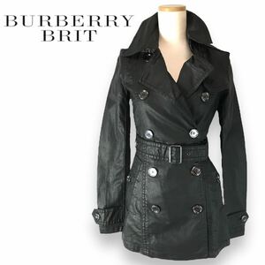 s115 BURBERRY BRIT バーバリー ブリット コットン トレンチコート ジャケット BLACK 36 アウター 正規品 レディース 春秋 ビジネス